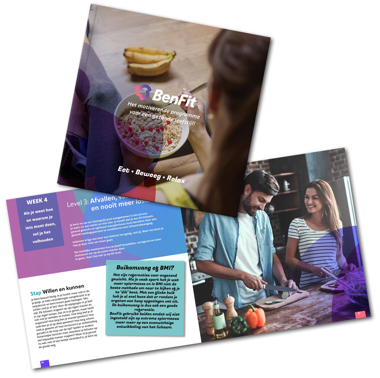 Werkboek BenFit: Motivierendes Programm für einen gesunden Lebensstil mit Fokus auf Ernährung, Bewegung und Entspannung.